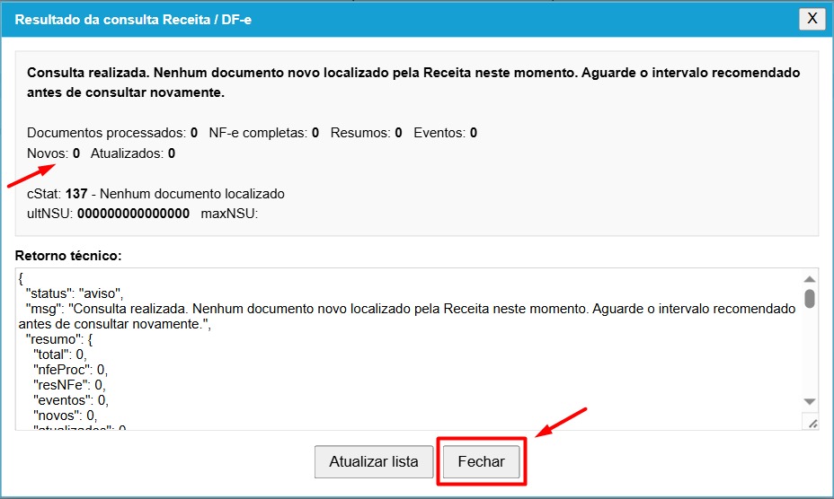 Resultado da consulta e importação de XML
