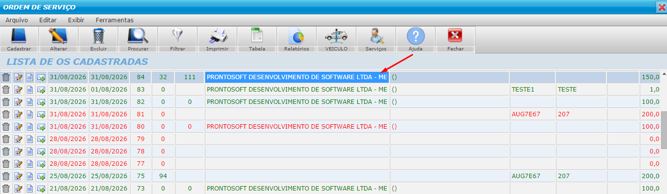 Localizando e abrindo a ordem de serviço para impressão em cupom
