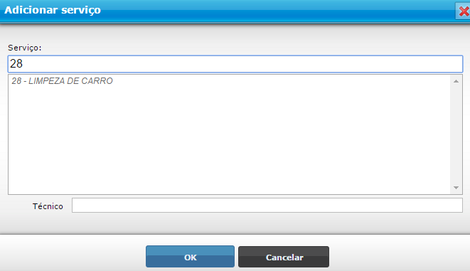 Serviço cadastrado disponível para seleção na ordem de serviço do Prontosoft